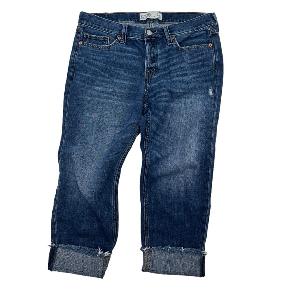 Abercrombie and Fitch Boyfriend Straight Ankle Jeans Raw Hem Size 6
